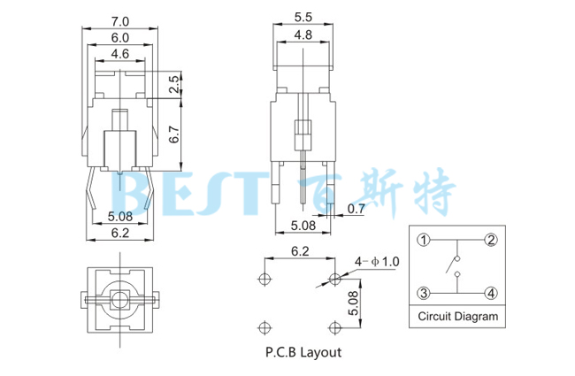 輕觸開(kāi)關(guān)TS-1191參考圖紙